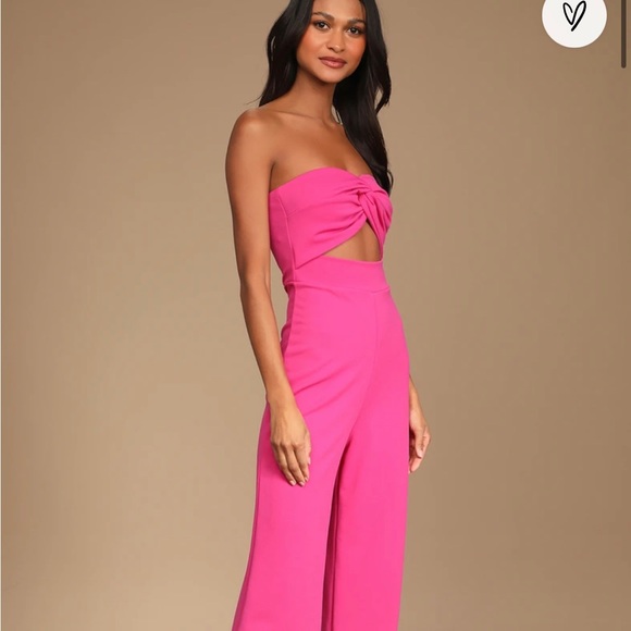 Lulus Pants - All That She Wants Pink Strapless Cutout Straight Leg Jumpsuit